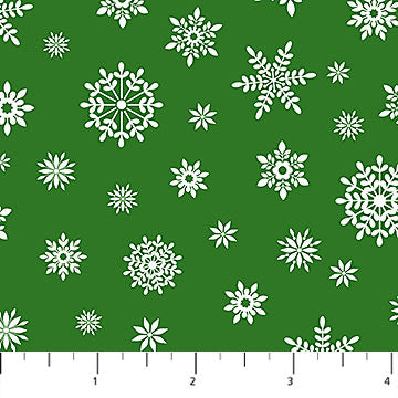 Letters to Santa Snowflake Green Simon Treadwell Northcott Studio Cotton Fabric