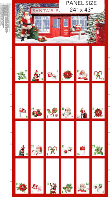 Letters to Santa Advent Calendar Panel 24" Red Simon Treadwell Northcott Cotton Fabric