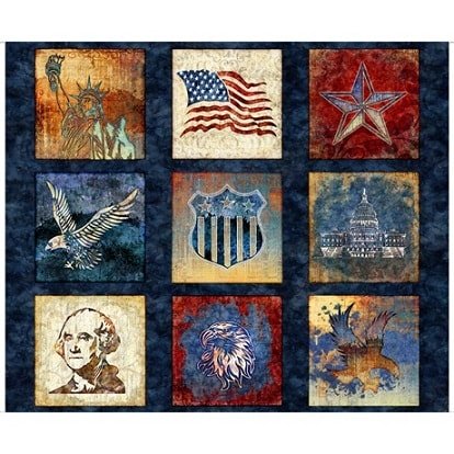 Liberty Glory Freedom Patriotic Blocks Navy Dan Morris Quilting Treasures Cotton Fabric
