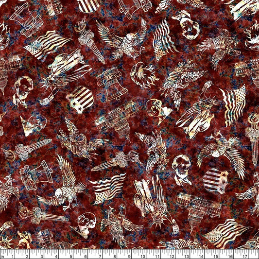 Liberty Glory Freedom Patriotic Toss Brick Red Dan Morris Quilting Treasures Cotton Fabric