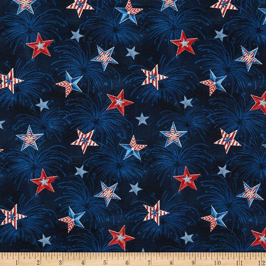 Liberty Lane Patriotic Sky Stars Fireworks Allover Wilmington Prints Cotton Fabric