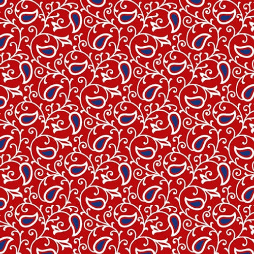 Liberty Paisley Red Satin Moon Designs Blank Quilting Cotton Fabric