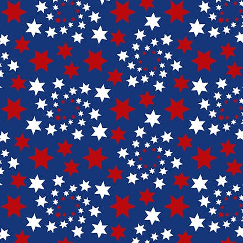 Liberty Stars Navy Blue Satin Moon Designs Blank Quilting Cotton Fabric