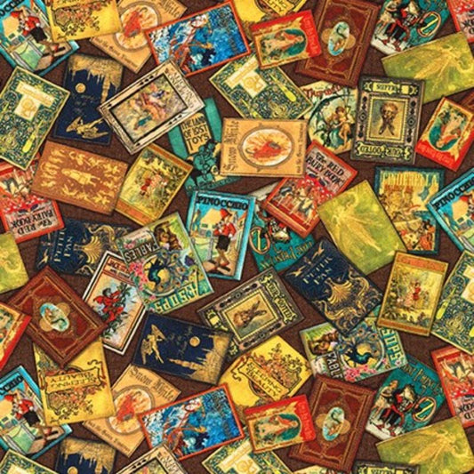 Library of Rarities Small Tossed Books Antique Brown Aimee Stewart Robert Kaufman Cotton Fabric RK-ATX-20805-199