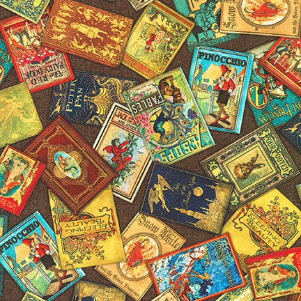 Library of Rarities Tossed Books Antique Brown Aimee Stewart Robert Kaufman Cotton Fabric RK-ATXD-19601-199