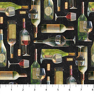 Life Happens Wine Helps Wine Bottles Black Ellen and Clark Studio Northcott Cotton Fabric