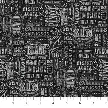 Life Happens Wine Helps Wine Names Black Ellen and Clark Studio Northcott Cotton Fabric | US Fabric Shop