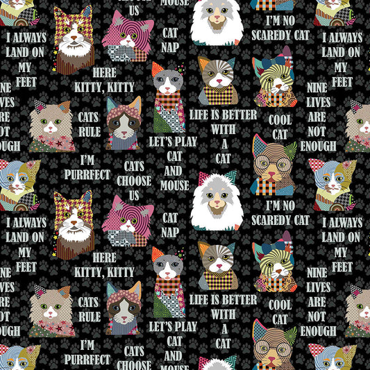 What is the Cat Word Cat Text Black Print Concepts Cotton Fabric