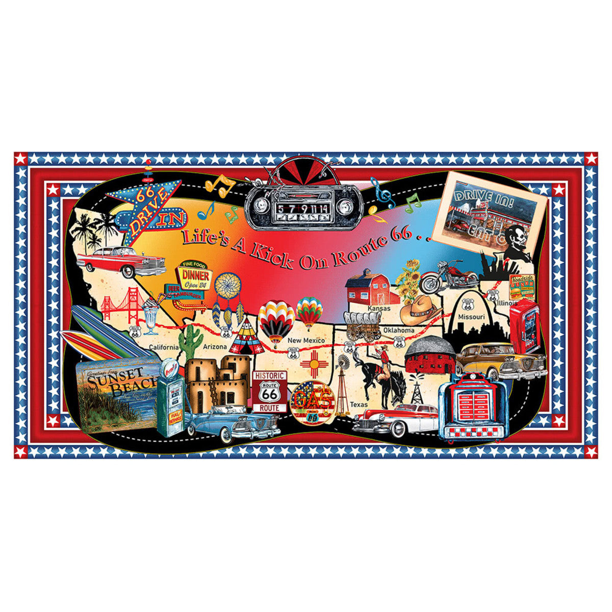 Life's A Kick Route 66 Panel 24" Blank Quilting Cotton Fabric