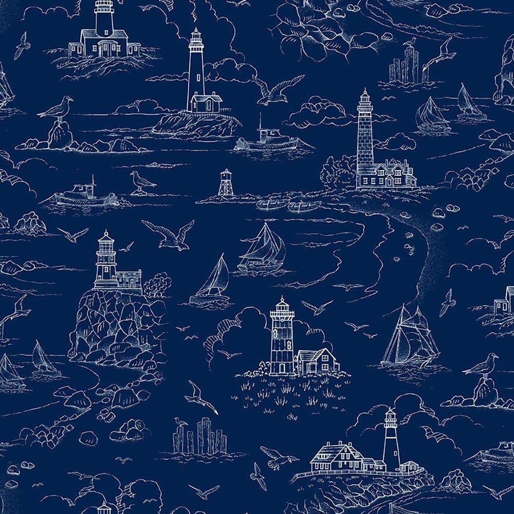 Lightkeepers Quilt Toile Sketch Blue Studio E Cotton Fabric