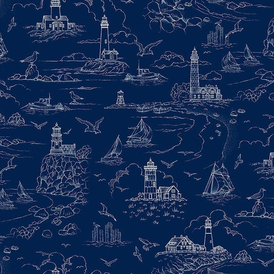 Lightkeepers Quilt Toile Sketch Blue Studio E Cotton Fabric