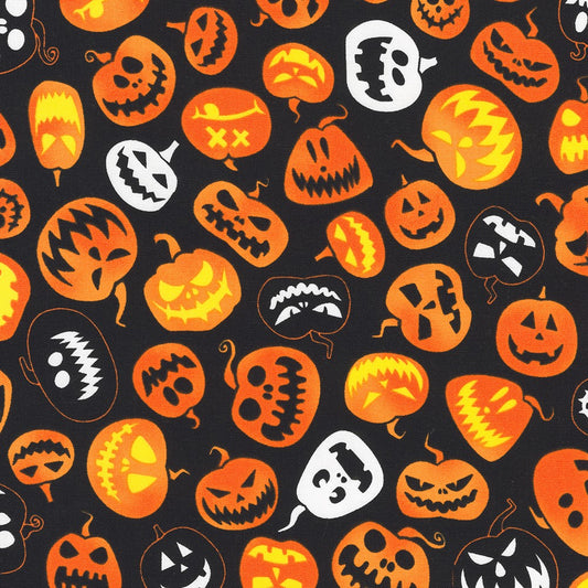 Lights Out Glow the Dark Jack-o-lanterns Ember Brown Robert Kaufman Cotton Fabric