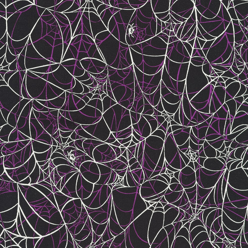 Lights Out Glow the Dark Spider Webs Nightfall Purple Robert Kaufman Cotton Fabric