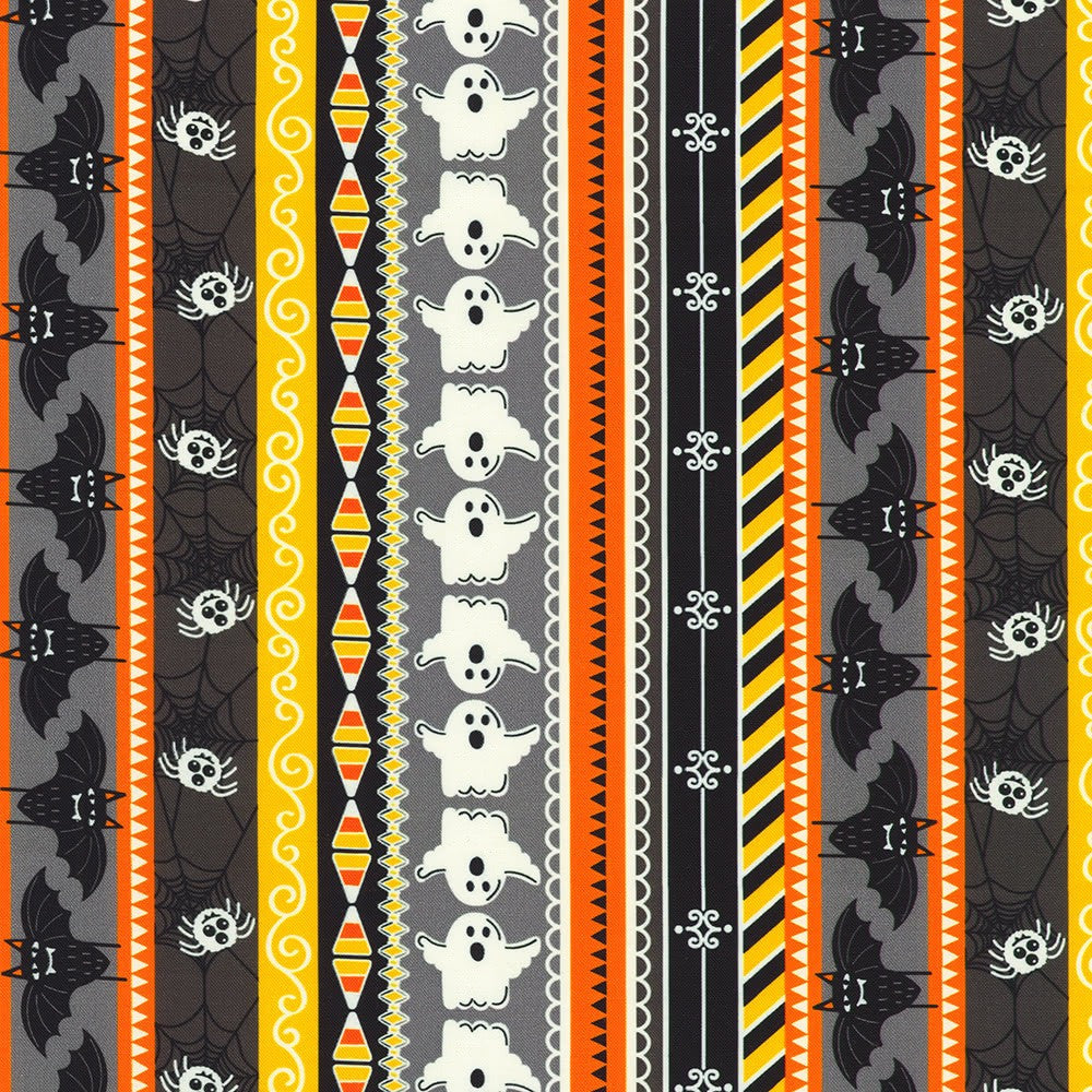 Lights Out Glow in the Dark Ghost Spider Stripe Ember Yellow Robert Kaufman Cotton Fabric RK-SRKDO-23742-285