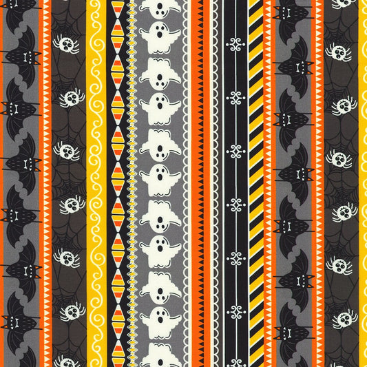 Lights Out Glow in the Dark Ghost Spider Stripe Ember Yellow Robert Kaufman Cotton Fabric RK-SRKDO-23742-285