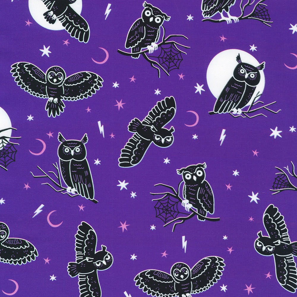 Lights Out Glow in the Dark Owls Midnight Purple Robert Kaufman Cotton Fabric RK-SRKDO-23741-460