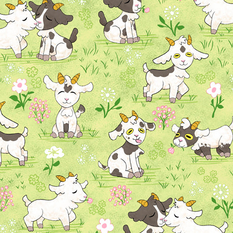 Lil Goats Baby Goats Green Mar Auslander Quilting Treasures Fabrics Cotton Fabric