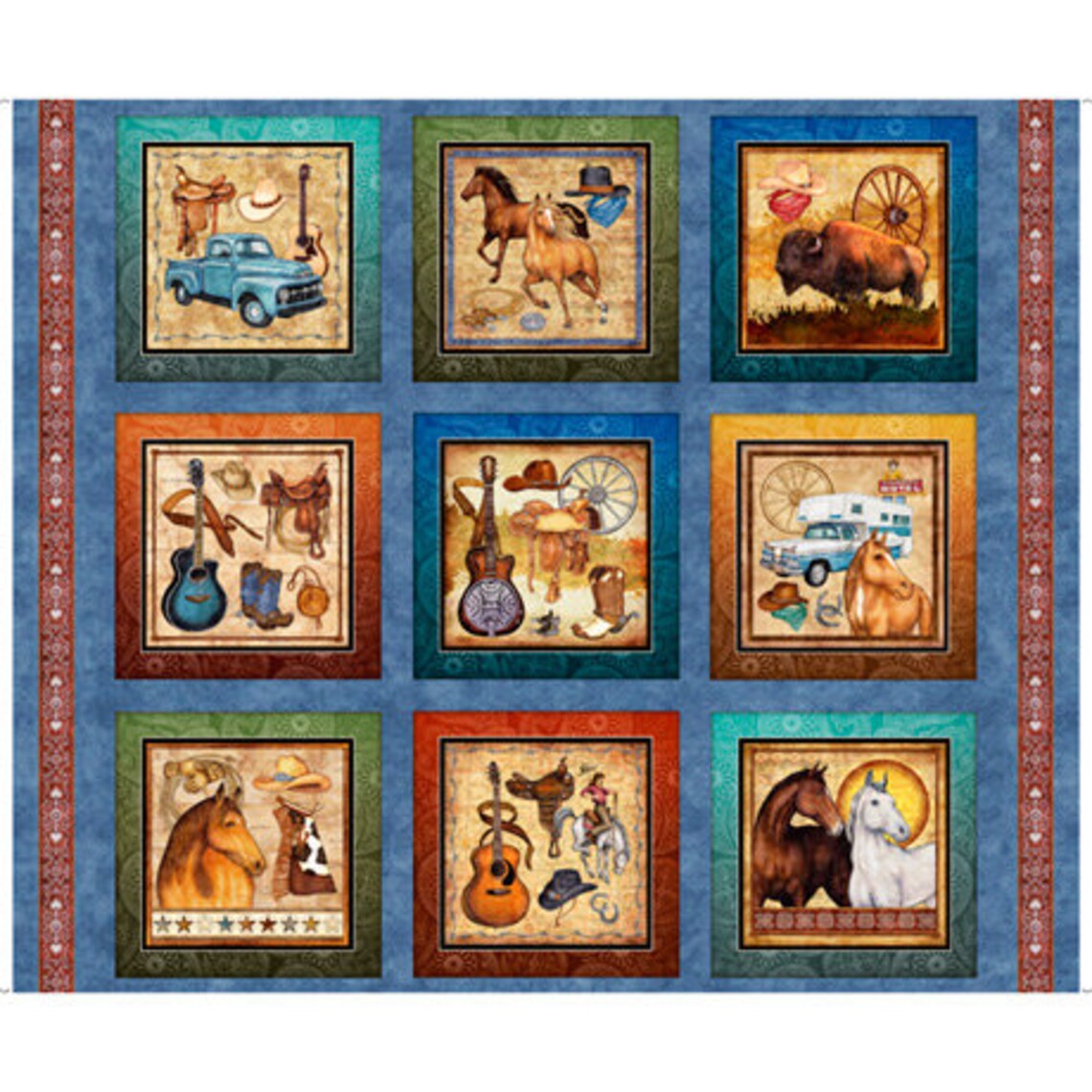 Lil' Bit Country Patches Panel 36" Blue Dan Morris Quilting Treasures Cotton Fabric