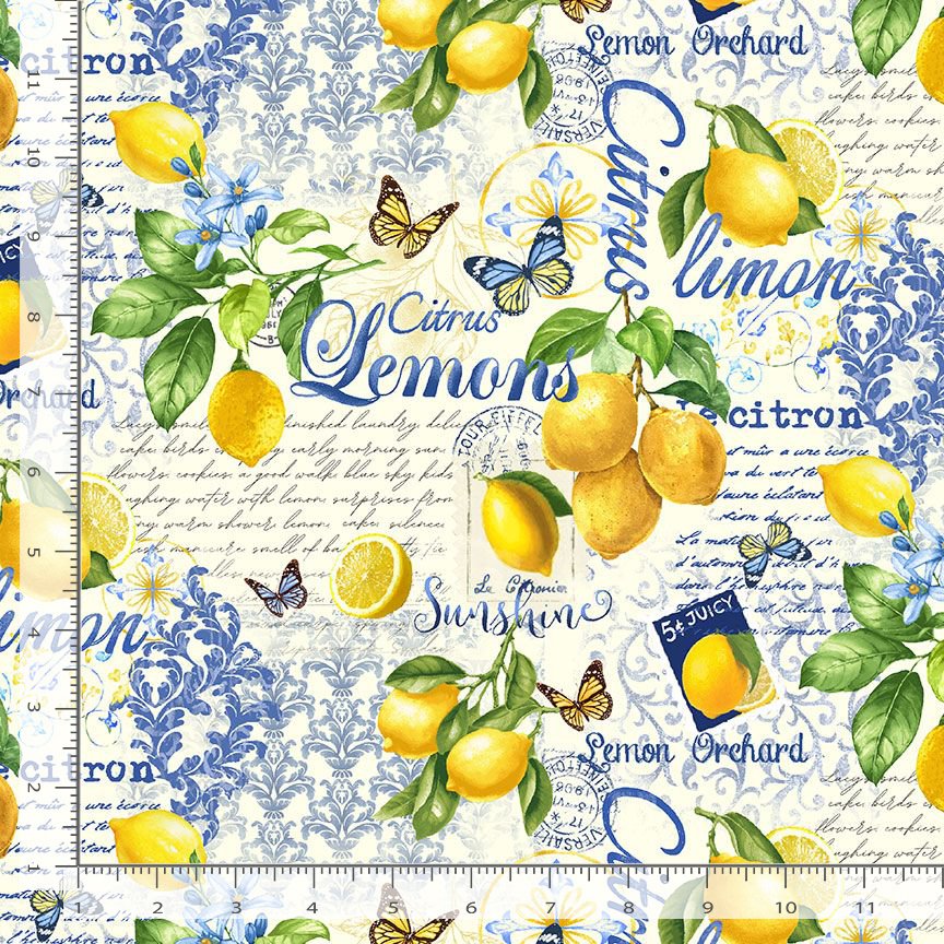 Limoncello Lemon Collage Fruit Cream Timeless Treasures Cotton Fabric TT-FRUIT-CD3441-CREAM