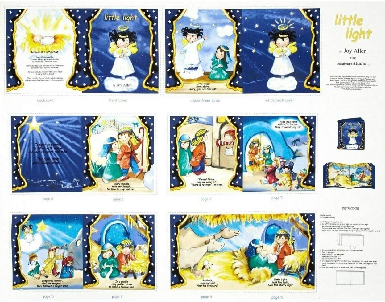 Little Light Christmas Nativity Story Fabric Book Panel 34" Elizabeth's Studio Cotton Fabric