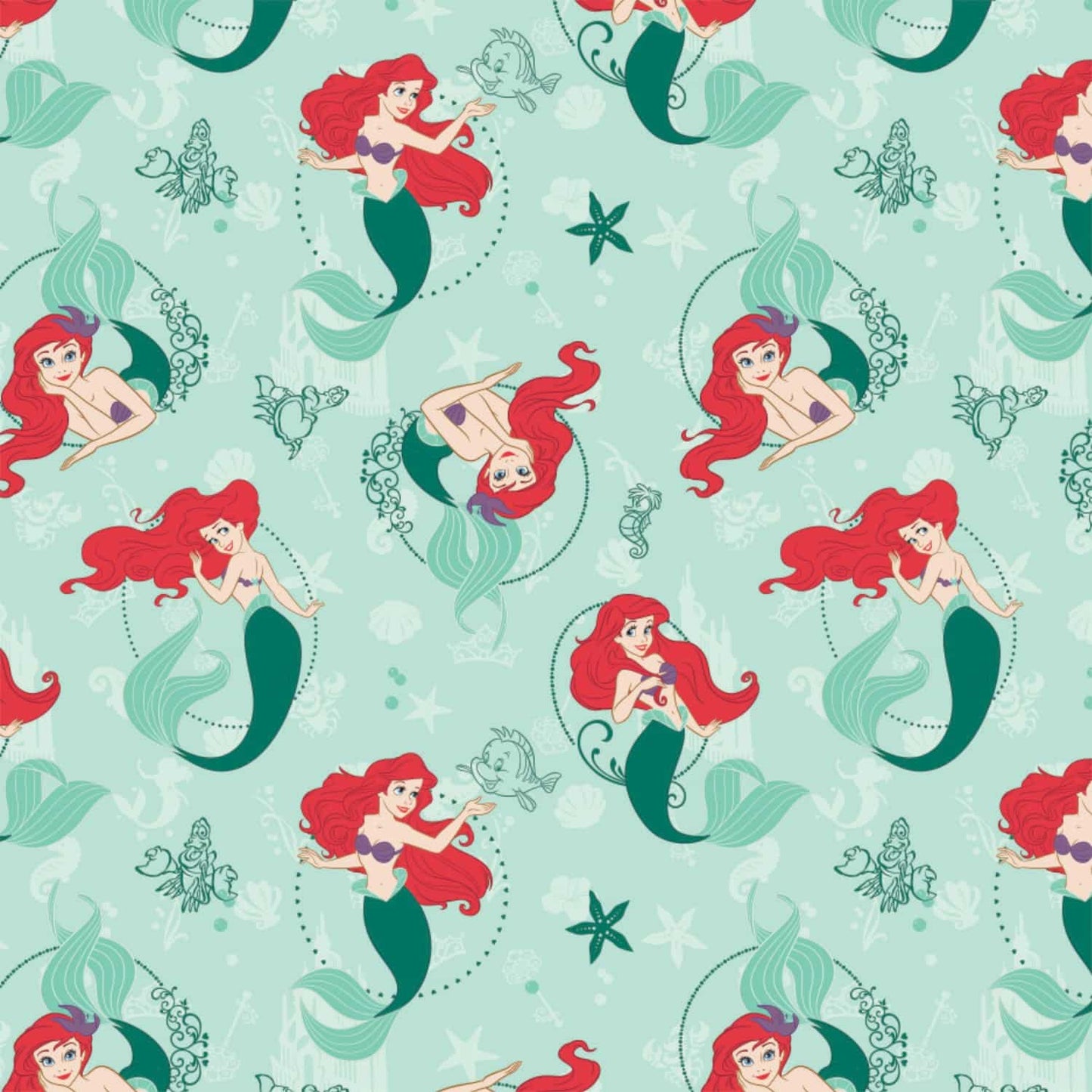 Little Mermaid Disney Heart Strong design Camelot Cotton Fabric