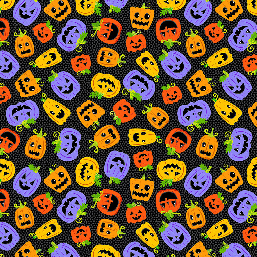 Little Monsters Halloween Pumpkins Black Emily Elizabeth Blank Quilting Cotton Fabric