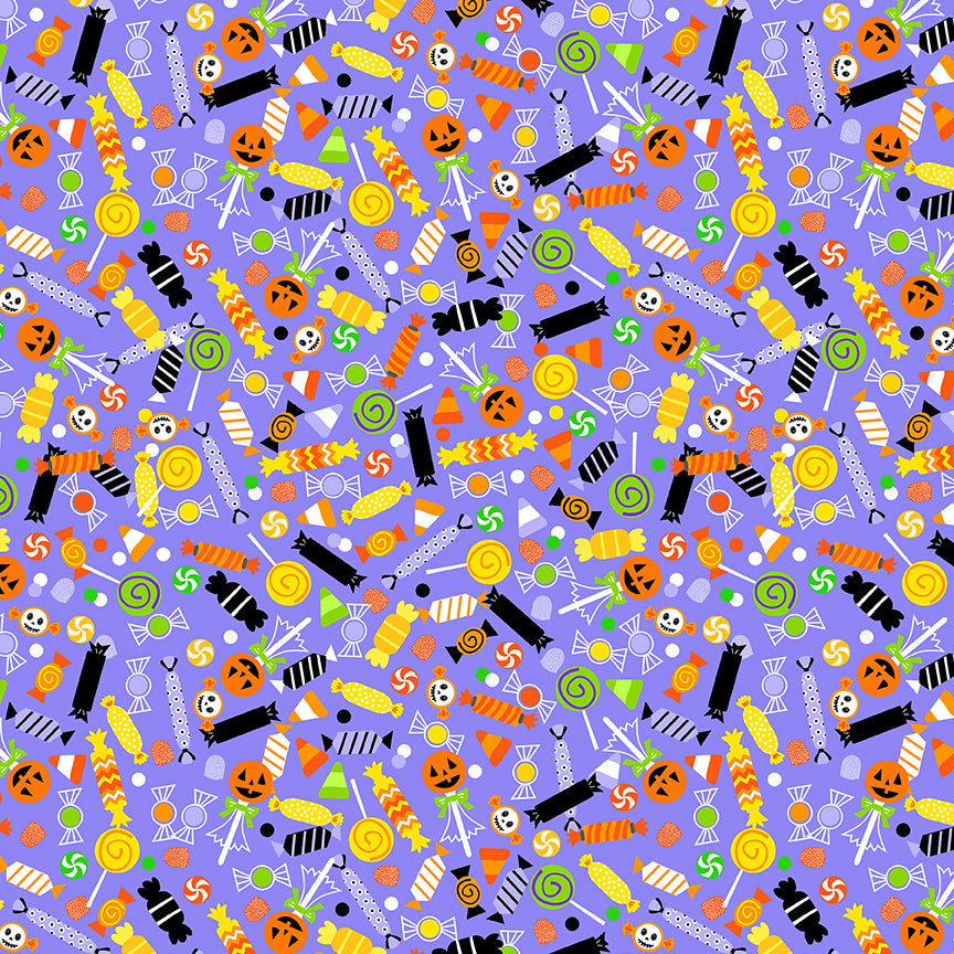 Little Monsters Tossed Halloween Candy Light Purple Emily Elizabeth Blank Quilting Cotton Fabric