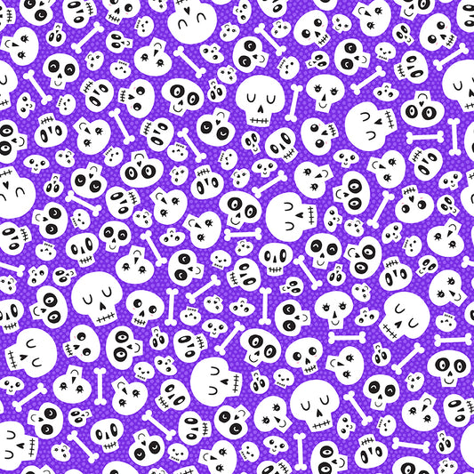 Little Monsters Tossed Skulls Purple Emily Elizabeth Blank Quilting Cotton Fabric