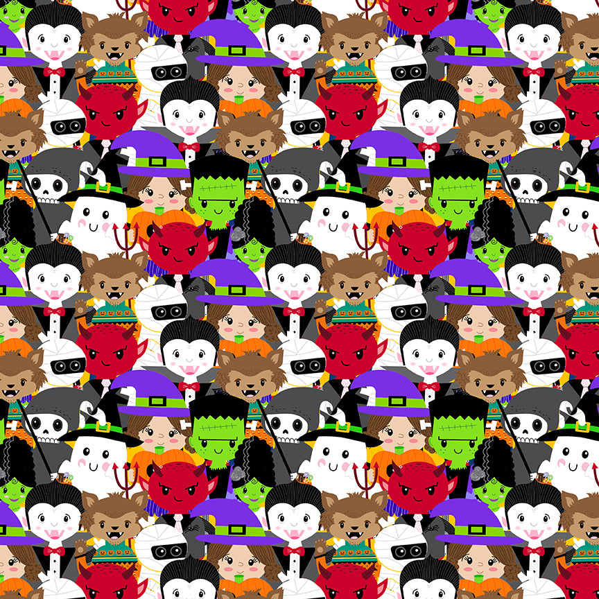 Little Monsters Trick or Treaters Collage Gray Emily Elizabeth Blank Quilting Cotton Fabric