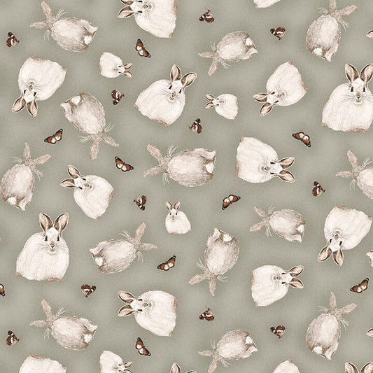 Little Ones Tossed Bunnies Gray Dawn Rosengren Henry Glass Cotton Fabric