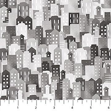 Little Builders City Buildings Gray Figo Northcott Cotton Fabric NC-FIGO-91353-94