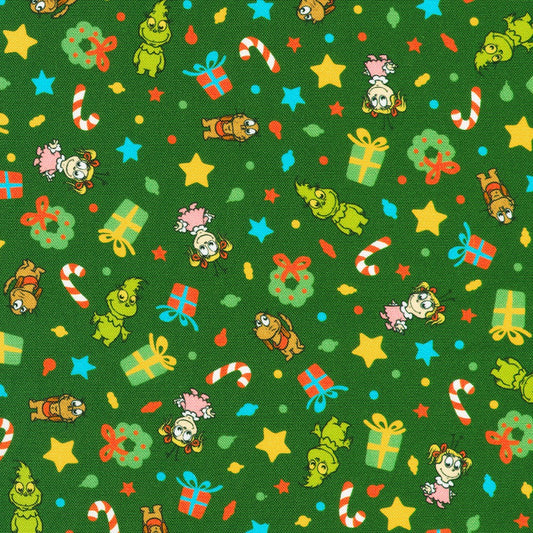 Little Grinch Characters Presents Motifs Green Dr Seuss Enterprises Robert Kaufman Cotton Fabric RK-ADED-23877-7