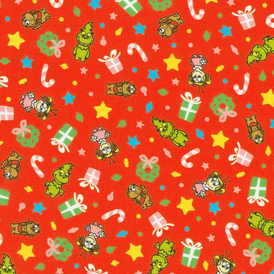 Little Grinch Characters Presents Motifs Red Dr Seuss Enterprises Robert Kaufman Cotton Fabric RK-ADED-23877-3