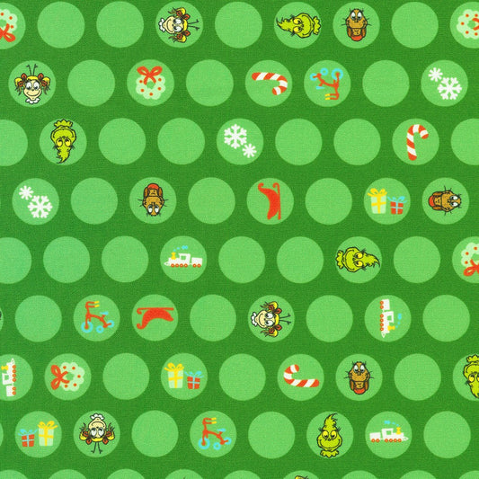 Little Grinch Characters Dots Green Dr Seuss Enterprises Robert Kaufman Cotton Fabric RK-ADED-23876-7