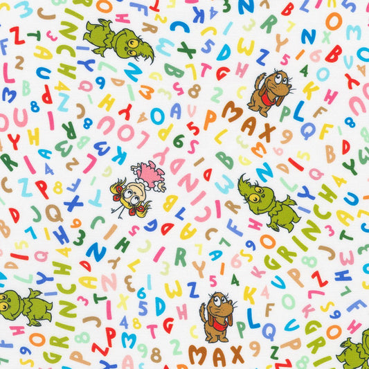 Little Grinch Characters Names and Letters White Dr Seuss Enterprises Robert Kaufman Cotton Fabric RK-ADED-23874-205