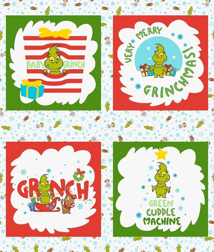 Little Grinch Characters Panel 36" Dr Seuss Enterprises Robert Kaufman Cotton Fabric RK-ADED-23872-205 | US Fabric Shop
