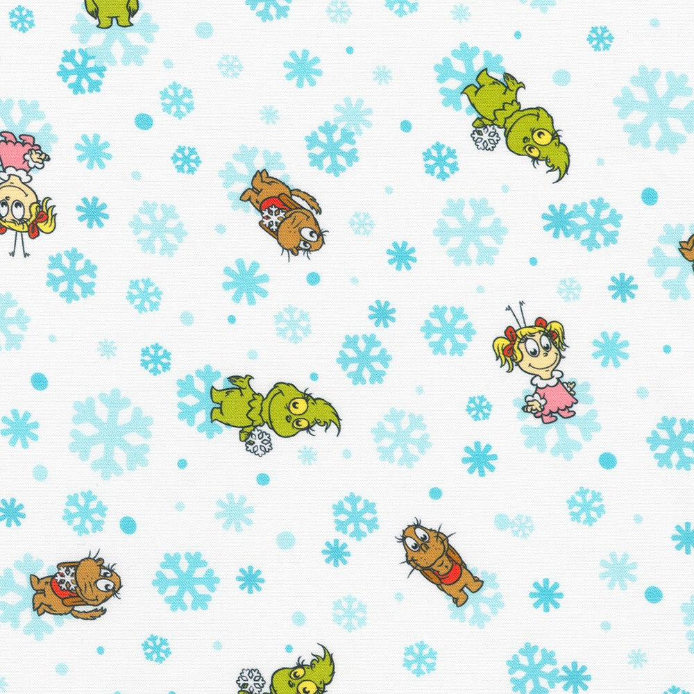 Little Grinch Characters Snowflake White Dr Seuss Enterprises Robert Kaufman Cotton Fabric RK-ADED-23875-1