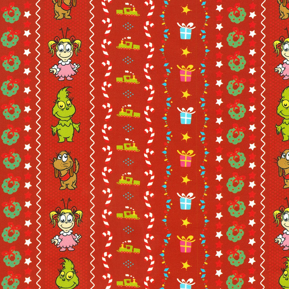 Little Grinch Characters Stripe Red Dr Seuss Enterprises Robert Kaufman Cotton Fabric RK-ADED-23873-3