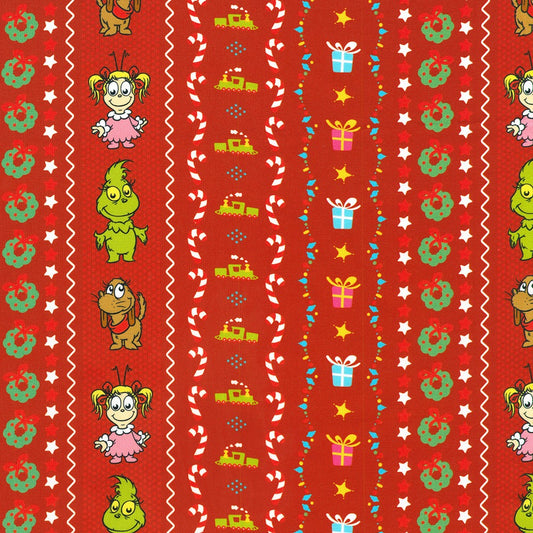 Little Grinch Characters Stripe Red Dr Seuss Enterprises Robert Kaufman Cotton Fabric RK-ADED-23873-3