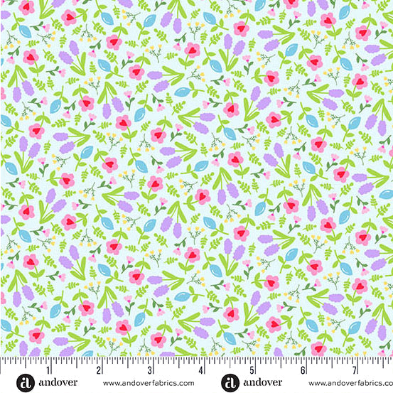 Little Ladies Giggle Garden Floral Sky Blue Tami Jones Andover Fabrics Cotton Fabric AF-A-10506-LB