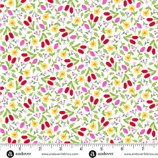 Little Ladies Giggle Garden Floral White Tami Jones Andover Fabrics Cotton Fabric AF-A-10506-L