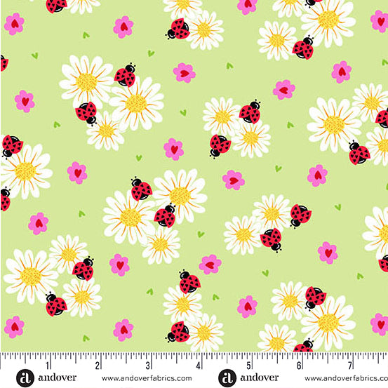 Little Ladies Petal Paradise Ladybugs Fern Green Tami Jones Andover Fabrics Cotton Fabric AF-A-10502-G