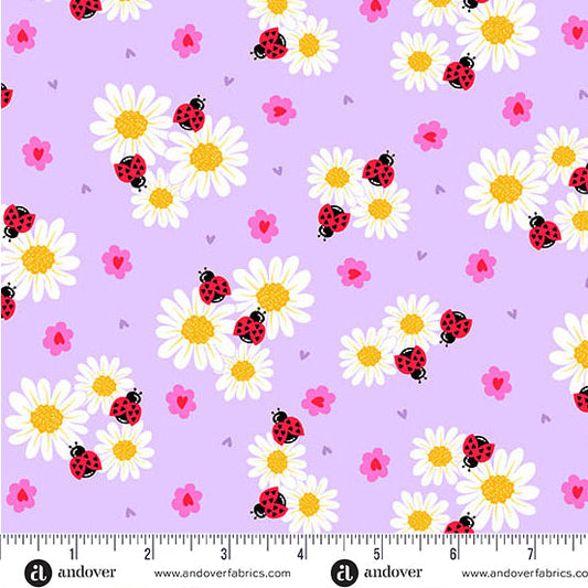 Little Ladies Petal Paradise Ladybugs Lilac Purple Tami Jones Andover Fabrics Cotton Fabric AF-A-10502-P