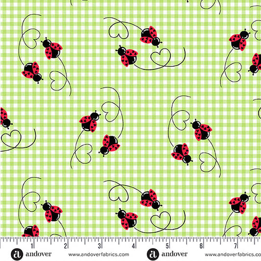 Little Ladies Twin Treasures Ladybugs Fern Green Tami Jones Andover Fabrics Cotton Fabric AF-A-10503-G
