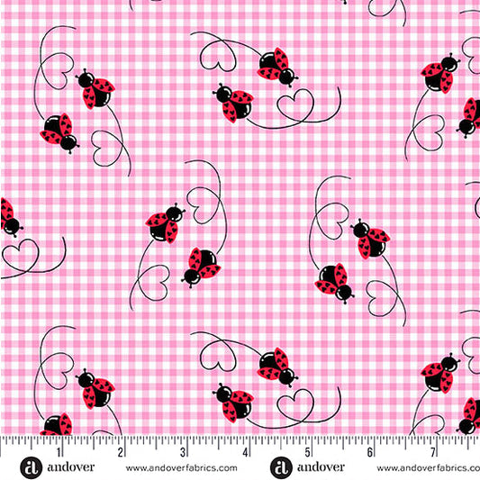 Little Ladies Twin Treasures Ladybugs Hot Pink Tami Jones Andover Fabrics Cotton Fabric AF-A-10503-E