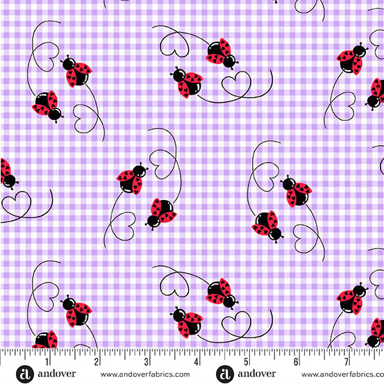 Little Ladies Twin Treasures Ladybugs Lilac Purple Tami Jones Andover Fabrics Cotton Fabric AF-A-10503-P