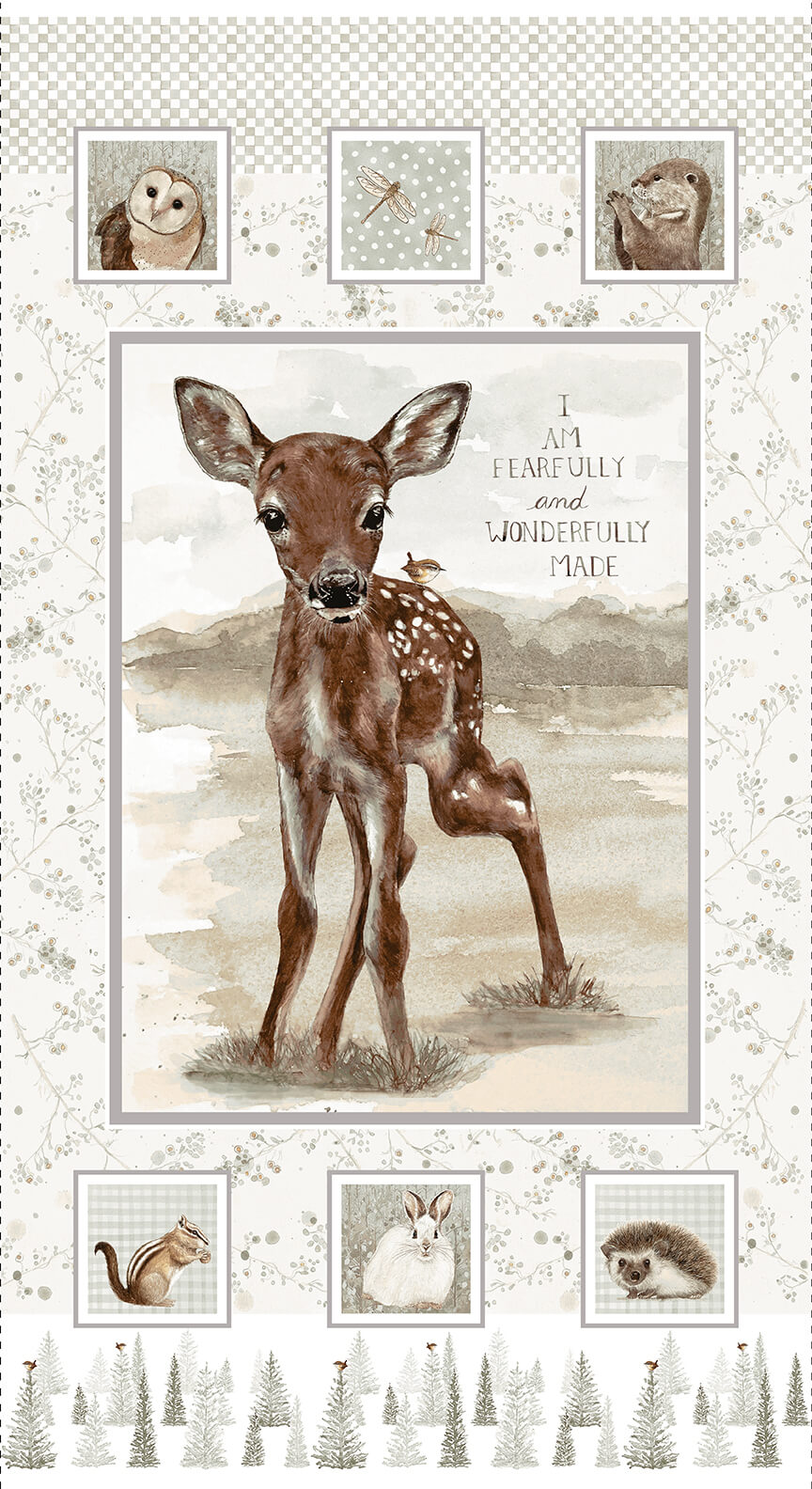 Little Ones Deer Panel 24" Multi Dawn Rosengren Henry Glass Cotton Fabric
