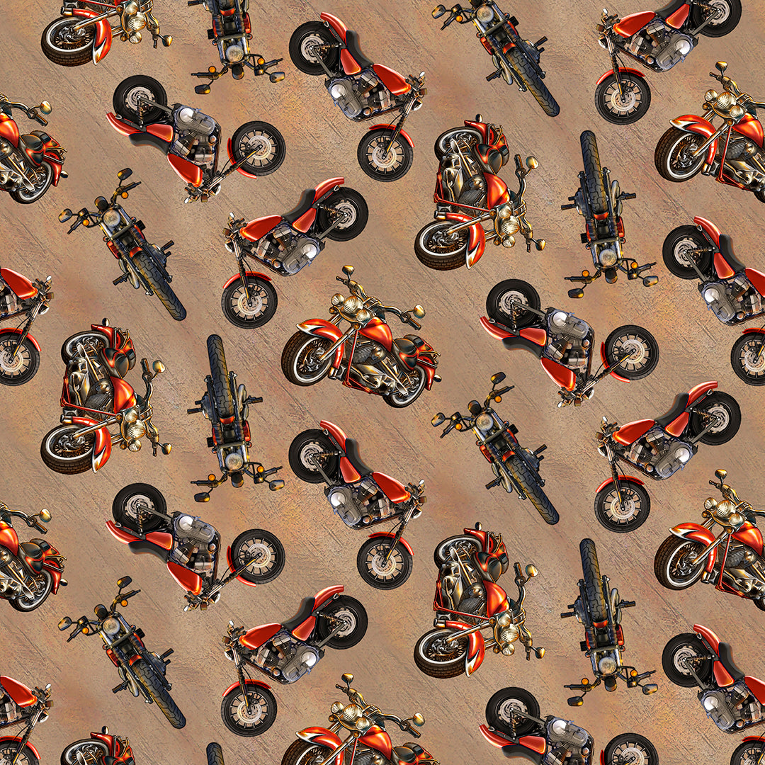 Live to Ride Motorcycle Tan JQ Designs Blank Quilting Cotton Fabric