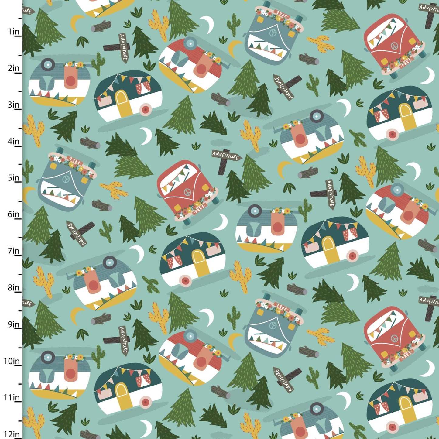 Live your Adventure Happy Camper Turquoise Louise Allen 3 Wishes Cotton Fabric