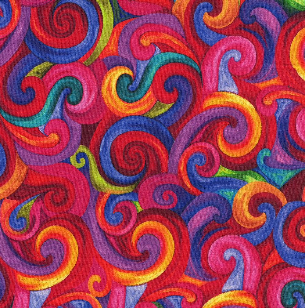 Living Color Bright Swirls Multi Chong‑A Hwang Timeless Treasures Cotton Fabric TT-CD4059-MULTI